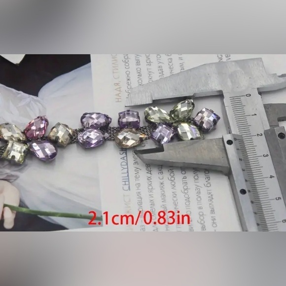 1 Yard Pink, Green & Purple Rhinestone Appliqué Trim | Clothing | New - Picture 3 of 14